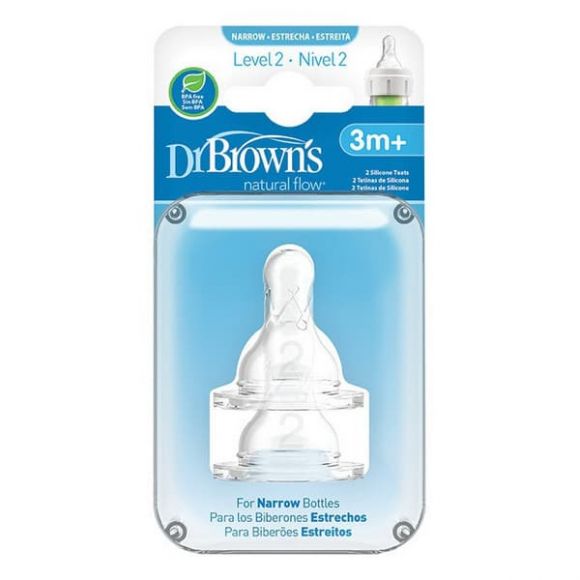 Silicone nipples Dr Brown Options for Bottom with narrow neck level 2, 3-6 months (2pcs) στο Bebe Maison