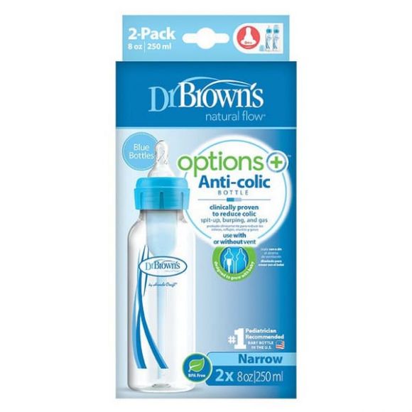 Διπλή συσκευασία μπιμπερό Dr Brown πλαστικό 250ml με στενό λαιμό options+ μπλε στο Bebe Maison