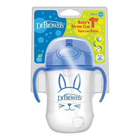 Cup with flexible straw Dr Brown's 270ml blue στο Bebe Maison