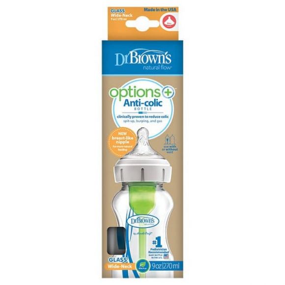 Μπιμπερό Dr Brown γυάλινο 270 ml με φαρδύ λαιμό options+ στο Bebe Maison