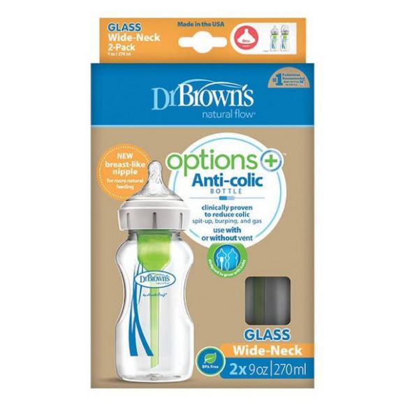 Διπλή συσκευασία μπιμπερό Dr Brown γυάλινο 270 ml με φαρδύ λαιμό options+ στο Bebe Maison