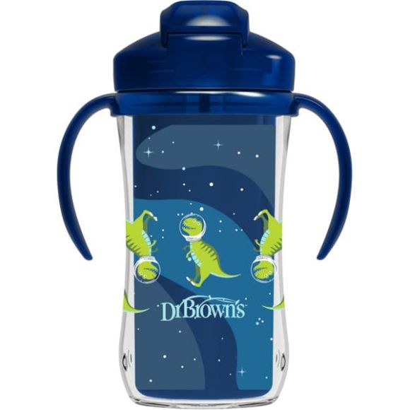 Cup thermos with straw Dr Brown's 300ml Dinosaurs blue στο Bebe Maison