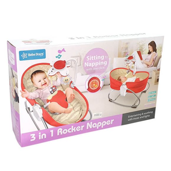 Καλαθούνα ρηλάξ Bebe Stars Snooze+ 3 σε 1 με μελωδίες, φως και δόνηση red στο Bebe Maison