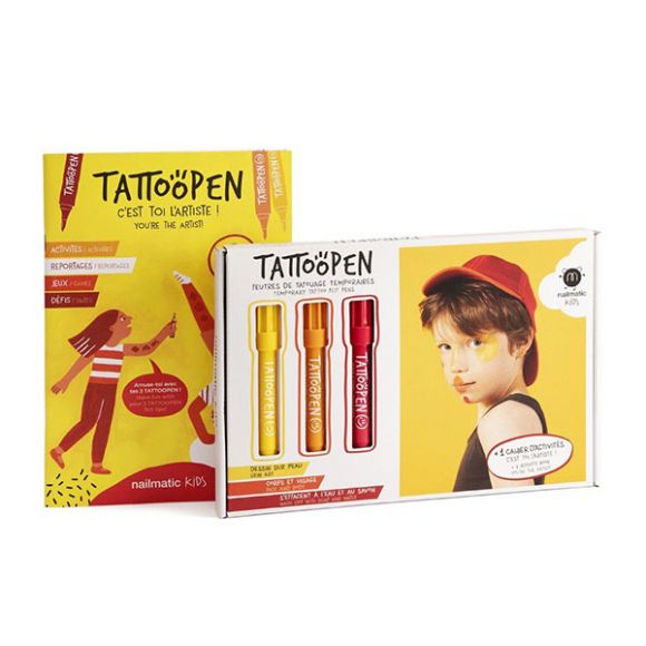 Nailmatic tattoopen leather painting set with booklet and yellow-orange-red paints στο Bebe Maison