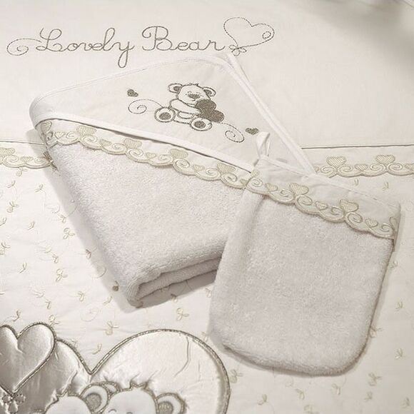 Μπουρνούζι - κάπα & γάντι μπάνιου Funna Baby  lovely bear cream 90x90 στο Bebe Maison