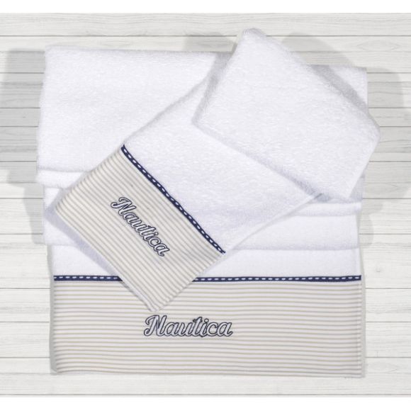 Σετ πετσέτες μωρού 2τμχ Nautica πικέ μπεζ ριγέ στο Bebe Maison