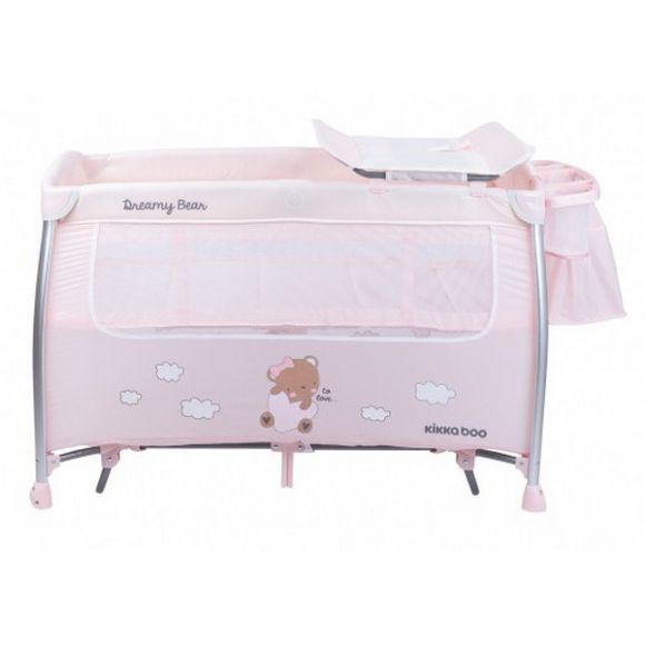 Παρκοκρέβατο Kikka Boo με 2 επίπεδα dreamy bear pink στο Bebe Maison