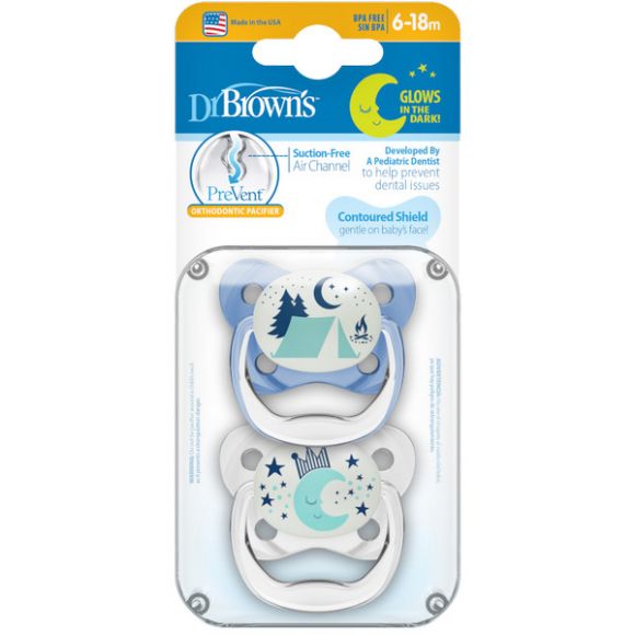 Σετ πιπίλες νυχτός Dr Brown's 6-18 μηνών επίπεδο 2 prevent boy 2τμχ στο Bebe Maison