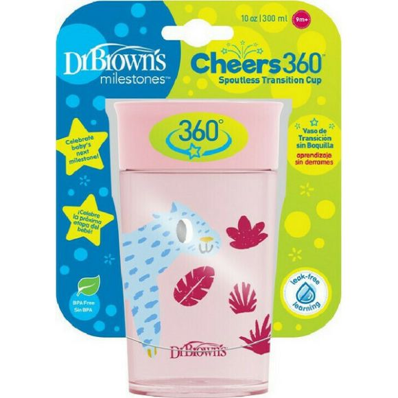 Εκπαιδευτικό ποτήρι Dr Brown's Cheers 360° 9+ μηνών 300ml ροζ στο Bebe Maison