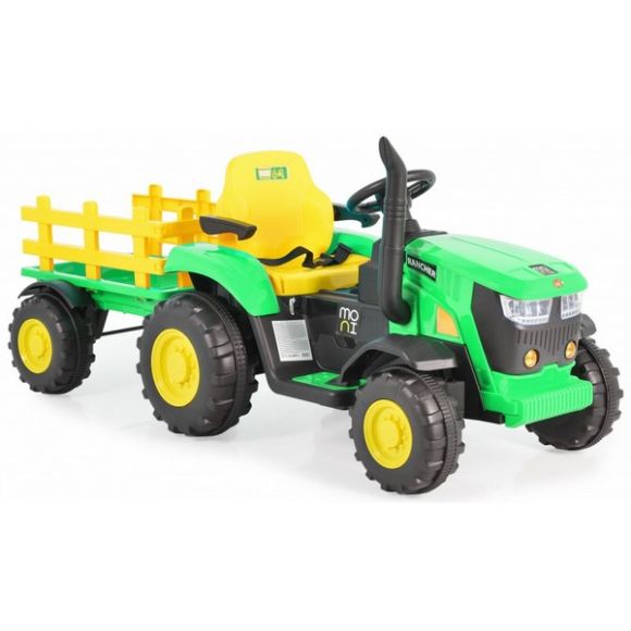 Ηλεκτροκίνητo παδικό τρακτέρ με τρέιλορ Moni Rancher green στο Bebe Maison