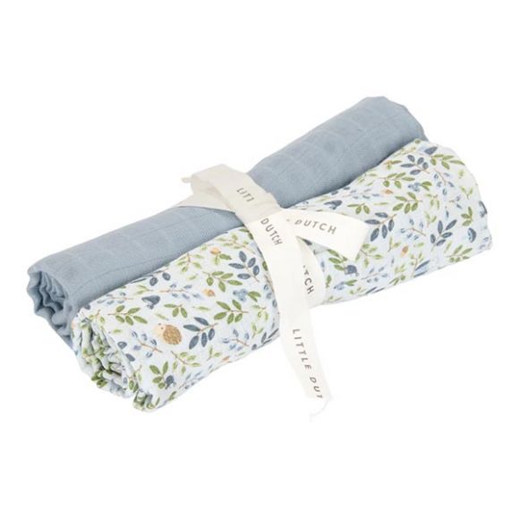 Σετ 2 πανάκια αγκαλιάς Little Dutch από μουσελίνα Forest Adventure / Denim Blue 70x70 στο Bebe Maison