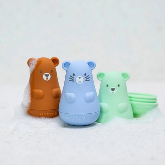 Σετ παιχνίδια μπάνιου από σιλικόνη Nattou πορτοκαλί/μπλε/μέντα στο Bebe Maison