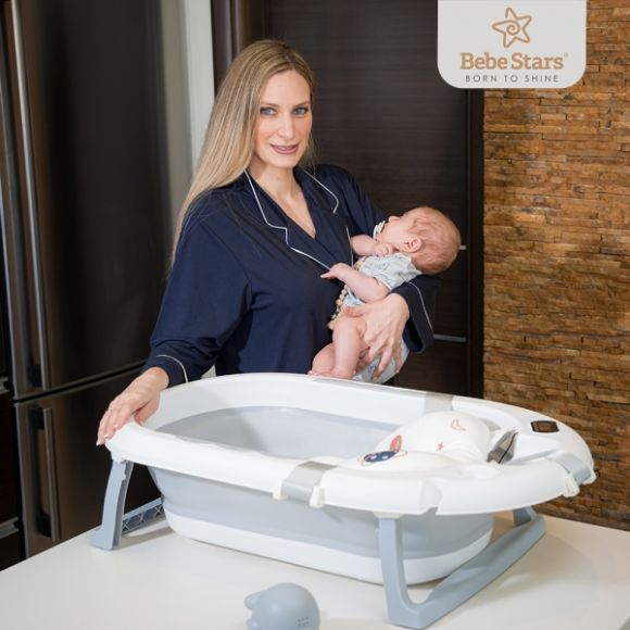 Πτυσσόμενη μπανιέρα Bebe Stars με θερμόμετρο Whale Olive στο Bebe Maison