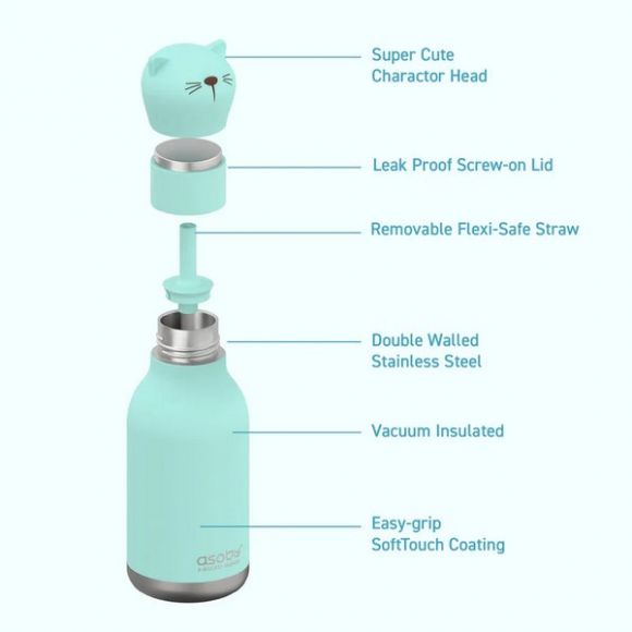 Ανοξείδωτο παιδικό παγουράκι με καλαμάκι 475ml Asobu Bestie Bottle Cat στο Bebe Maison