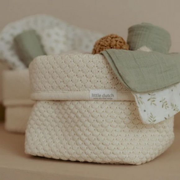 Καλάθι αλλαξιέρας  Little Dutch πλεκτό μικρό Pure Soft White στο Bebe Maison