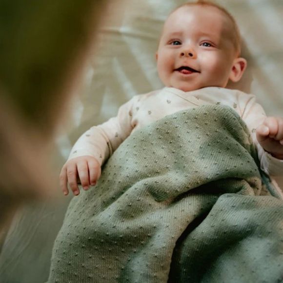 Κουβέρτα πλεκτή Little Dutch με επένδυση fleece Pure Sage 110x140 στο Bebe Maison