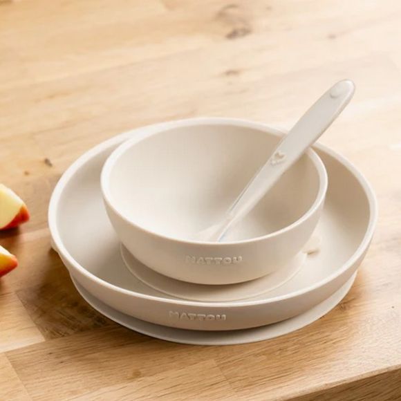 Σετ φαγητού Nattou silicon 3 τεμαχίων απαλό μπεζ στο Bebe Maison