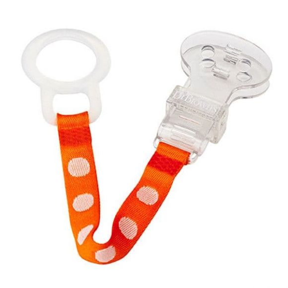 Pacifier clip with ribbon dr brown orange στο Bebe Maison