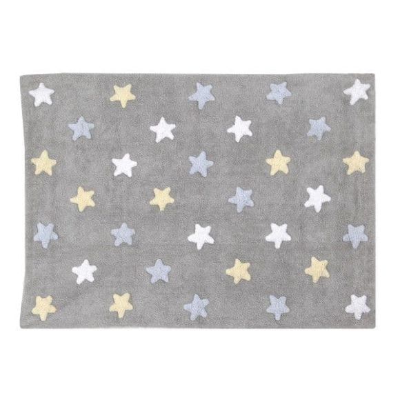 Children&#39;s rug Lorena Canals gray stars blue, yellow, white. Gray Stars Bleu 120x160 στο Bebe Maison