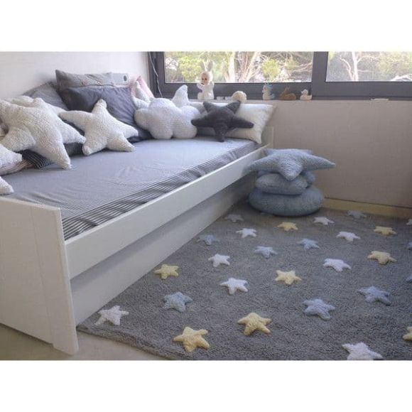 Children&#39;s rug Lorena Canals gray stars blue, yellow, white. Gray Stars Bleu 120x160 στο Bebe Maison