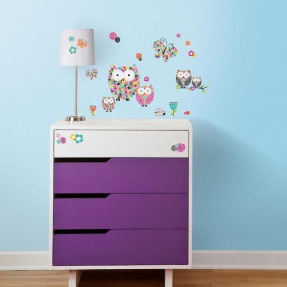 Αυτοκόλλητα τοίχου Roommates Prismatic Owl & Butterflies RMK2790CS στο Bebe Maison