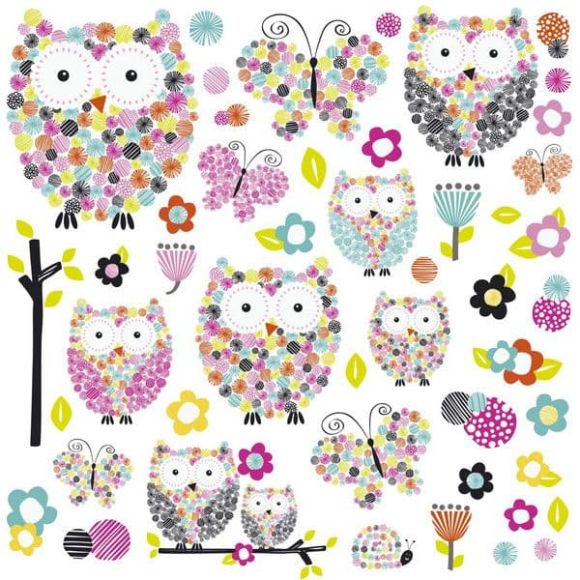 Αυτοκόλλητα τοίχου Roommates Prismatic Owl & Butterflies RMK2790CS στο Bebe Maison