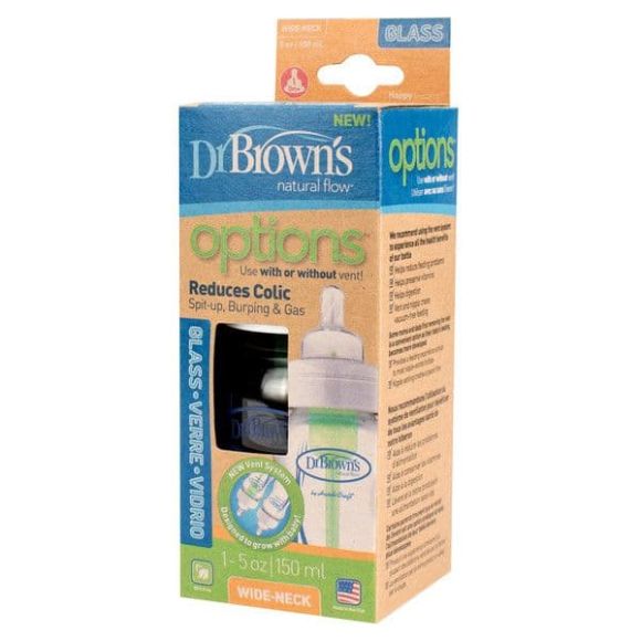 Μπιμπερό Dr Brown γυάλινο 150 ml με φαρδύ λαιμό options στο Bebe Maison