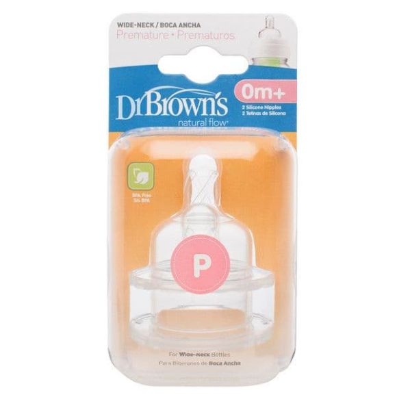 Silicone nipples Dr Brown for a broad -neck bottle level premature (2pcs) στο Bebe Maison