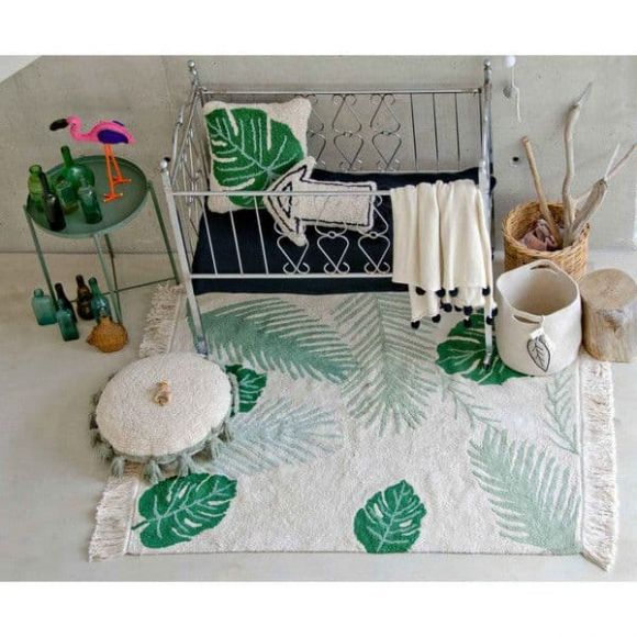 Lorena Canals. Monstera pillow white-green στο Bebe Maison