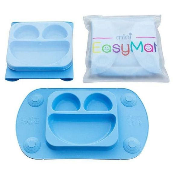 Easymat Mini-Πιάτο/σουπλά σιλικόνης με βεντούζες και καπάκι μπλε στο Bebe Maison