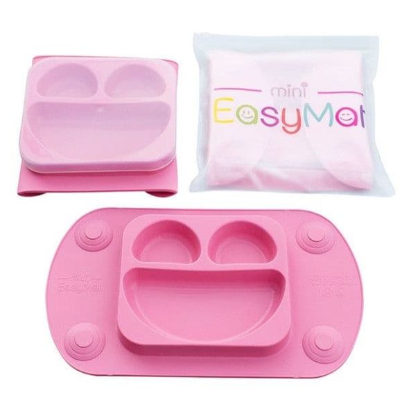 Easymat Mini-Πιάτο/σουπλά σιλικόνης με βεντούζες και καπάκι ροζ στο Bebe Maison