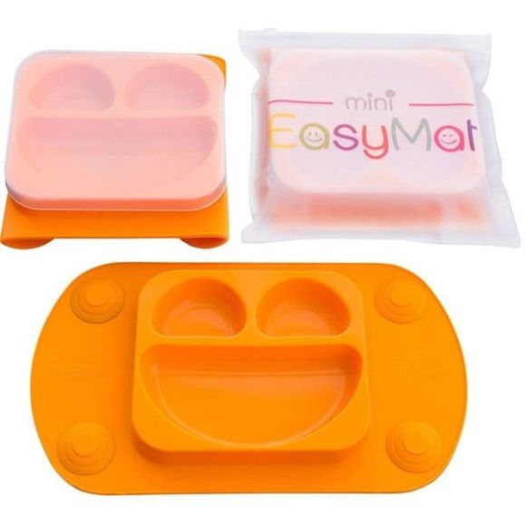 Easymat Mini-Πιάτο/σουπλά σιλικόνης με βεντούζες και καπάκι πορτοκαλί στο Bebe Maison
