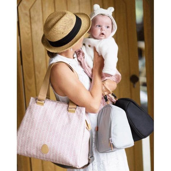 Τσάντα αλλαξιέρα Pacapod Richmond dusky pink herringbone στο Bebe Maison