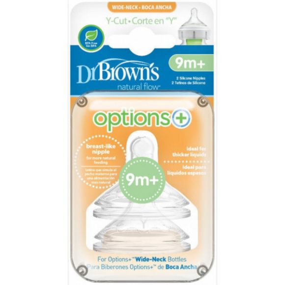 Silicone nipples Dr Brown Options+ for Bottom with Wide Neck Level 4, 9+ Months Y-Cut (2pcs) στο Bebe Maison