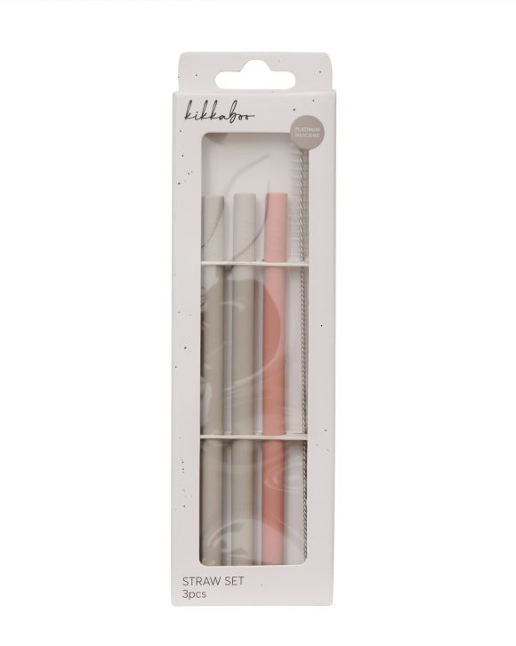 Σετ καλαμάκια Kikka Boo από πλατίνα σιλικόνη Blush 3τμχ στο Bebe Maison
